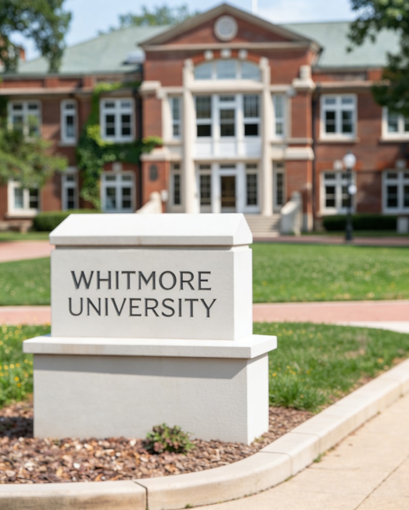 Whitmore university campus sign