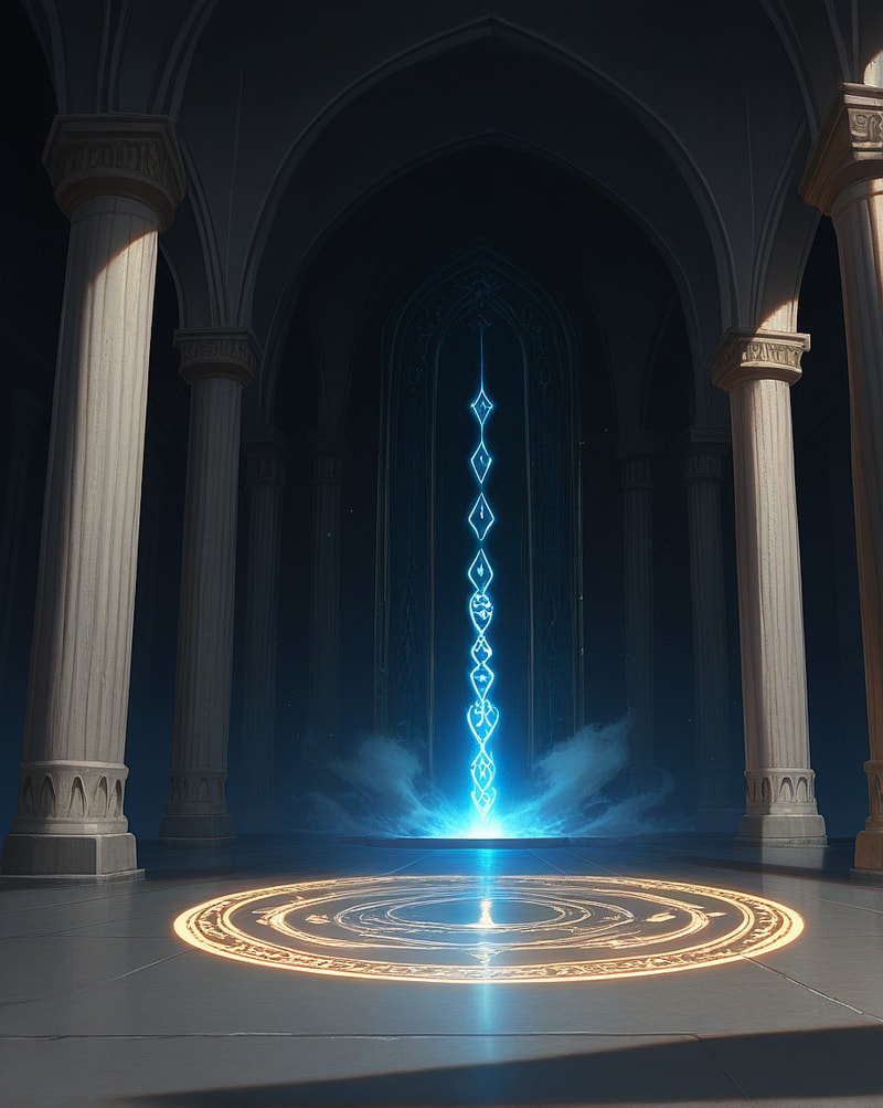 Glowing magic circle in grand hall