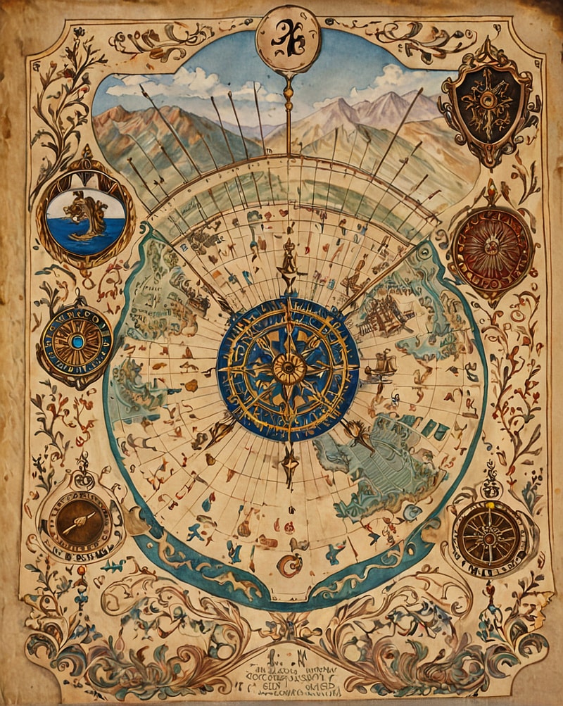 Ornate astrological chart with compass rose