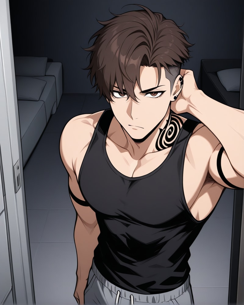Muscular man in black tank top