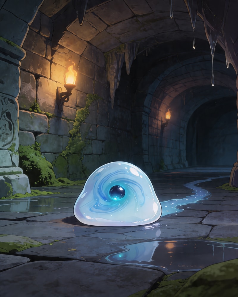 Glowing eye creature in dark cave